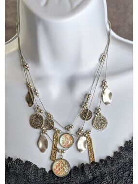 Whimsical Fantasy Charm Necklace With Dragon Scale Accents Mixed Metal Details